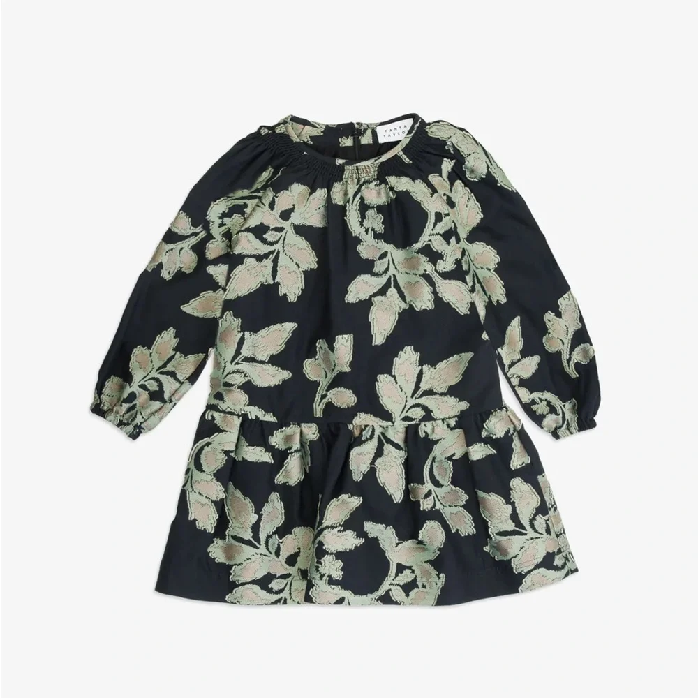 Tanya Taylor XS Mini Elisabeth Dress Black Bloom NWT Ruffle Hem Long Sleeves